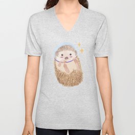 Cosmic Galaxy Hedgehog in Space Wild Animal with Stars Digital Illustration Art V Neck T Shirt