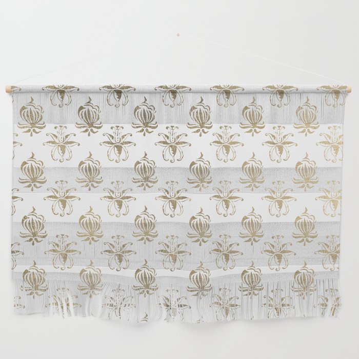 Vintage white faux gold floral damask Wall Hanging