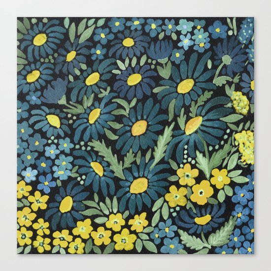 Watercolor . Blue daisies . Canvas Print