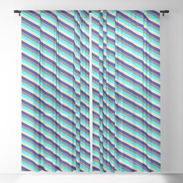 [ Thumbnail: Dim Gray, Aqua, Beige & Dark Blue Colored Pattern of Stripes Sheer Curtain ]
