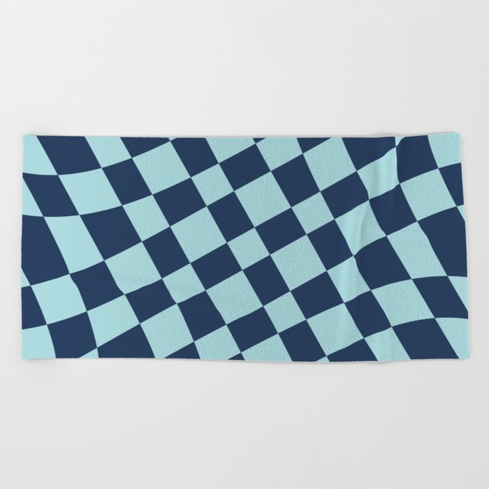 Abstract Warped Checkerboard pattern - Space Cadet and Crystal Beach Towel