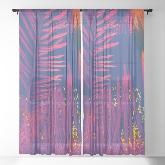 Pink Palms With Fireworks Sheer Curtain