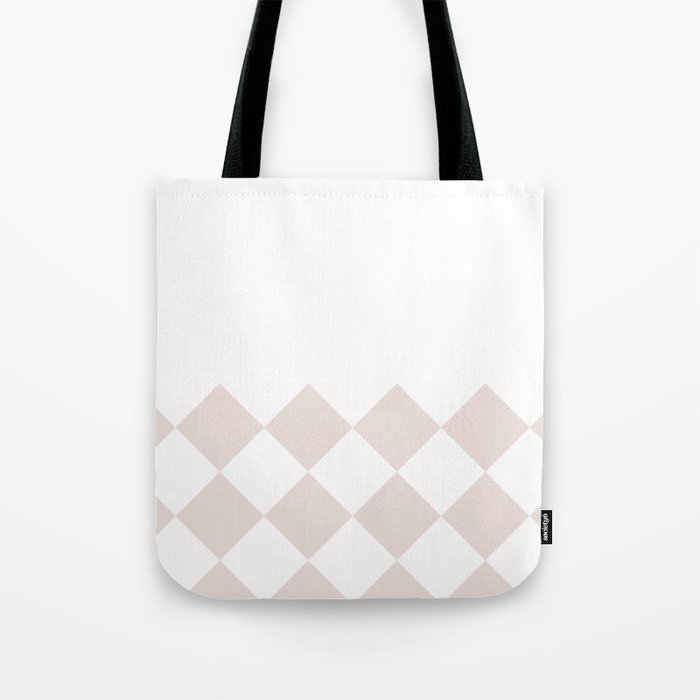 Pastel Pink Diamond Checkered and Solid White Horizontal Split   Tote Bag