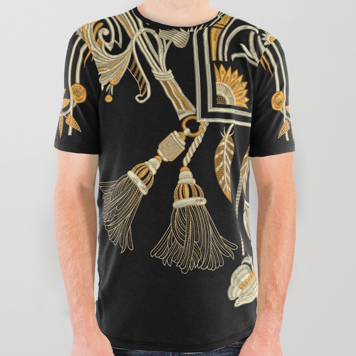 Egyptian art traditional gold border create hand made antique embroidery All Over Graphic Tee