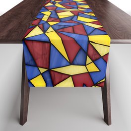 stained glass style geometric pattern in blue, yellow and red colors Table Runner