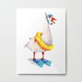 Snorkeling Goose Metal Print