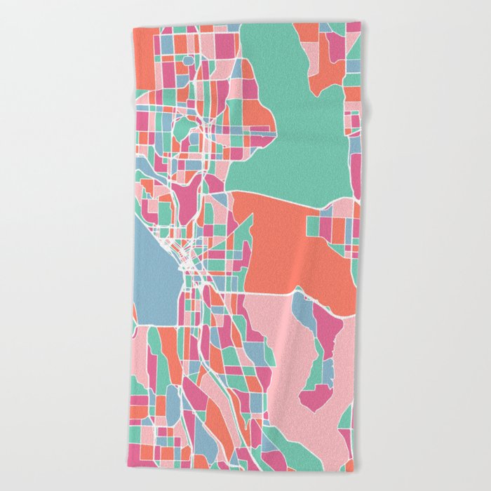 Seattle City Map Beach Towel