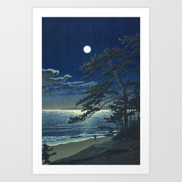 Kawase Hasui, Moonlight Over Ninomiya Beach - Vintage Japanese Woodblock Print Art Art Print