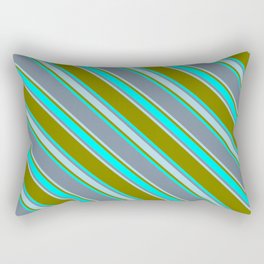 [ Thumbnail: Green, Cyan, Light Slate Gray & Light Blue Colored Stripes Pattern Rectangular Pillow ]
