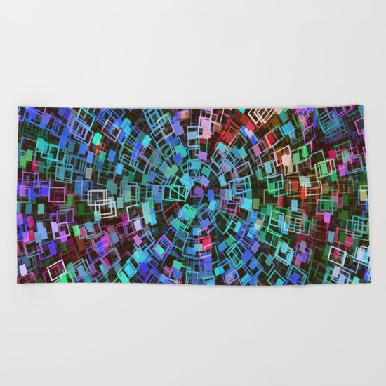 Blue Squared Vortex Beach Towel