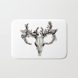 deer skull with flower crown Bath Mat