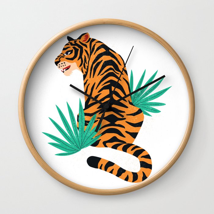 Tiger with leaves Wall Clock