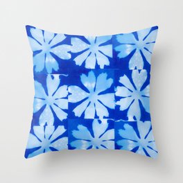 Cyanotype Bright Blue Natural  Throw Pillow