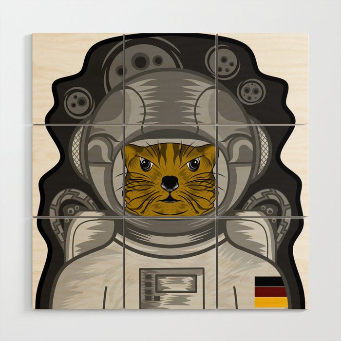 astronaut cat illustration Wood Wall Art