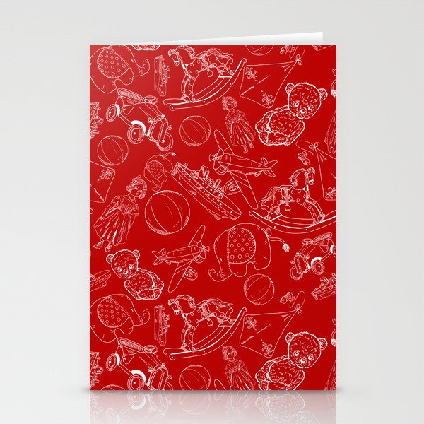 Red and White Toys Outline Pattern Stationery Cards