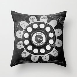 Retro 1957 Telephone in Black & White Throw Pillow