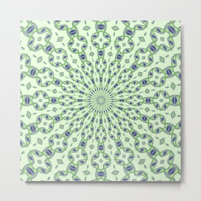 Radial Pattern In Blue and Pale Green On Buff White Metal Print