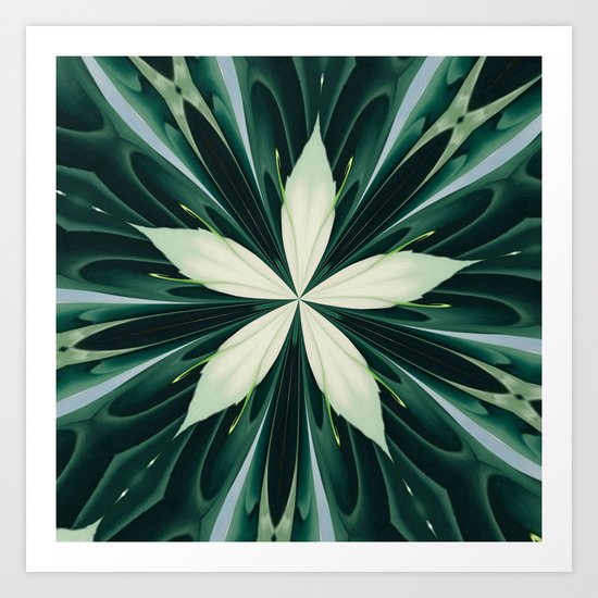 White Leaves In A Green Forest Kaleidoscope Art Print