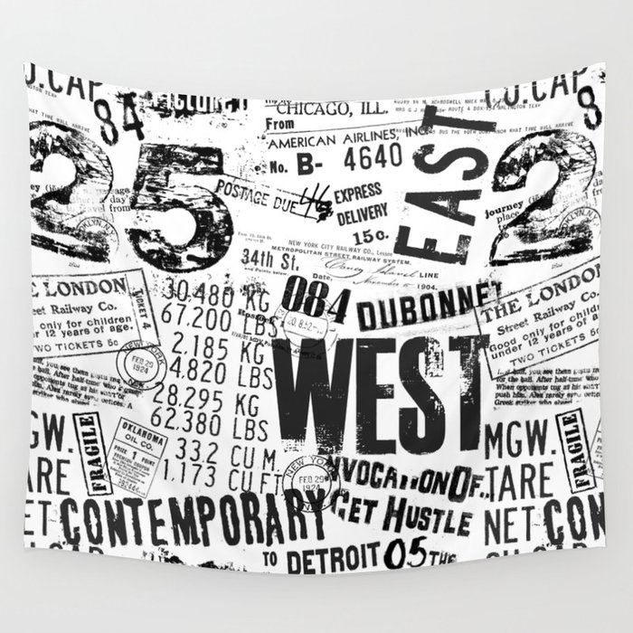 East West Grunge Distressed black white #urban typography Wall Tapestry