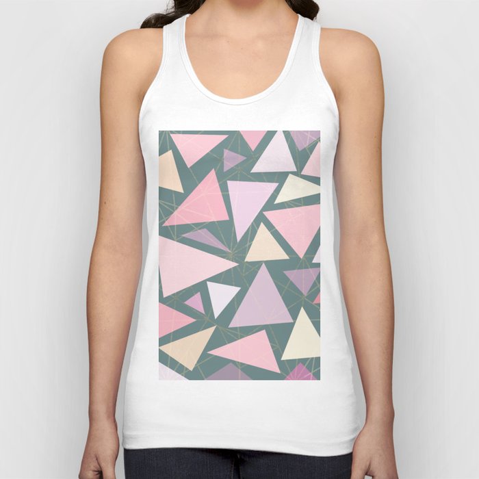 Geometrical pink gold coral ivory blue green triangles Tank Top