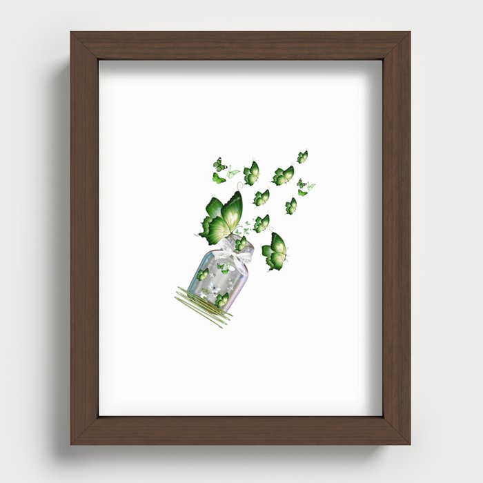Green Butterflies Flying out of Bottle Recessed Framed Print