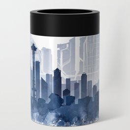 Seattle Skyline & Map Watercolor Navy Blue, Print by Zouzounio Art Can Cooler