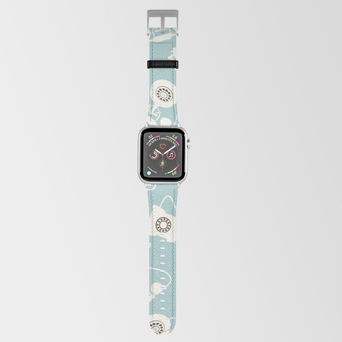 Vintage Rotary Dial Telephone Pattern on Pastel Sage Turquoise Green Apple Watch Band