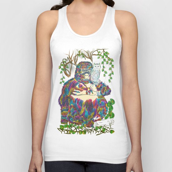 Vibrant Jungle Gorilla and Pet Cat Unisex Tank Top