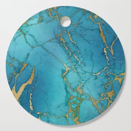 Turquoise Gold Metallic Marble Stone Cutting Board