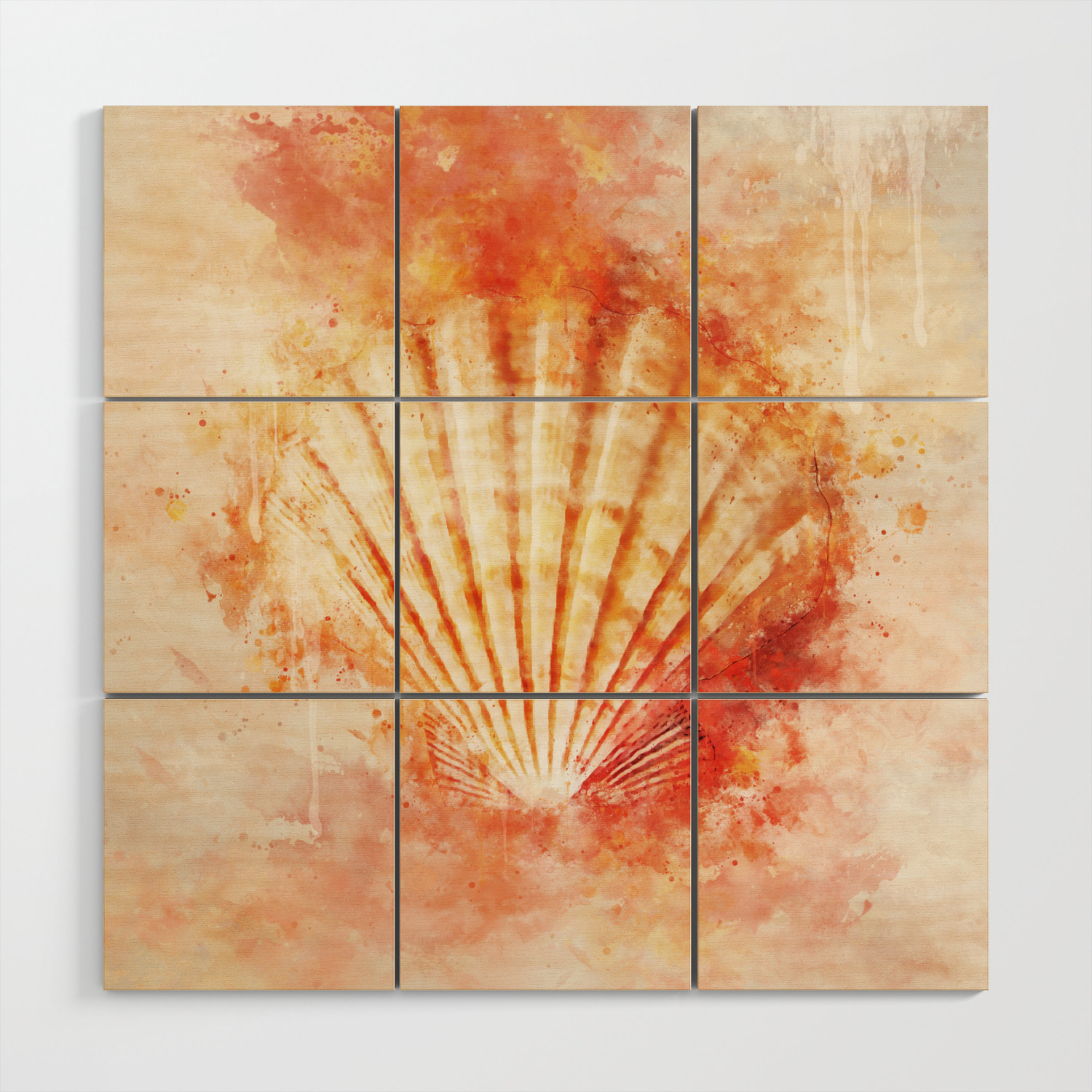 Tropical Ocean Sea Shell Watercolor Painting Wood Wall Art By