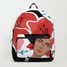 Poppy Fashion Illo Backpack | Woman, Digital, Drawing, Fashionillustration, Poppy, Longhair, Illo, Flower, Black, Red 