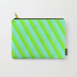 [ Thumbnail: Chartreuse & Aquamarine Colored Lined Pattern Carry-All Pouch ]