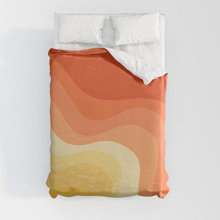 Yellow and orange retro style waves Duvet Cover