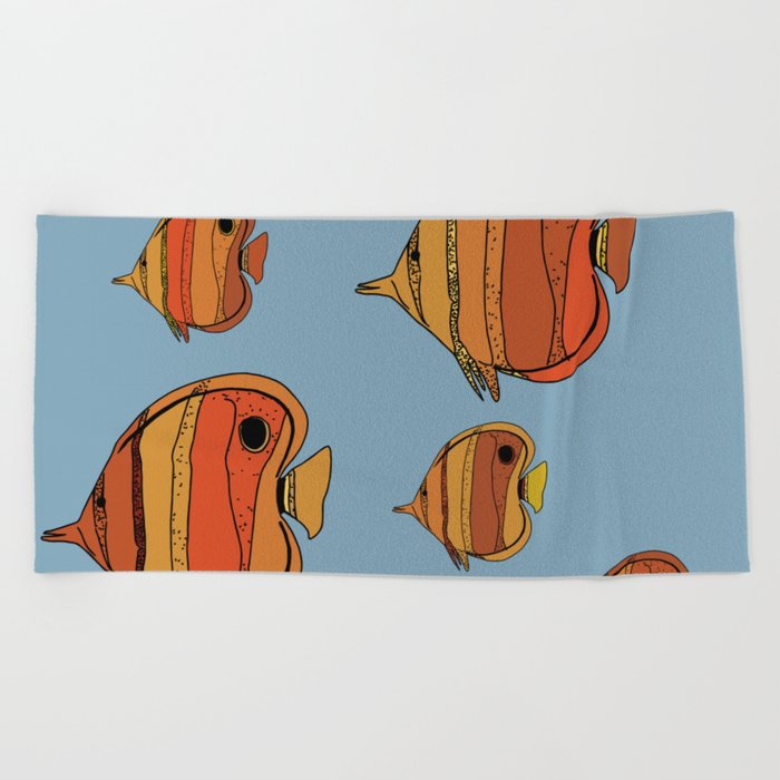 Orange Butterfly Fish Beach Towel