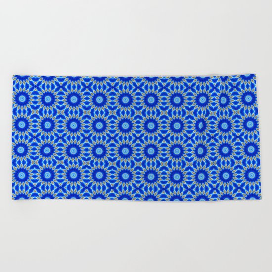 Blue and Yellow Circle Repeating Pattern Beach Towel