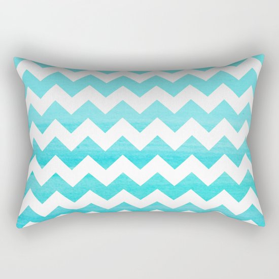 Aqua Blue chevron ZigZag Herringbone - watercolor on white pattern #Society6 Rectangular Pillow
