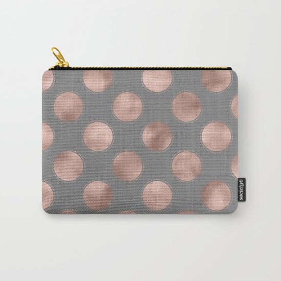 Rosegold pink metal polkadots on grey backround - dots Carry-All Pouch