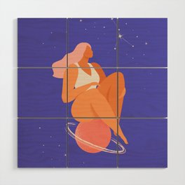 Woman on the planet in space Wood Wall Art