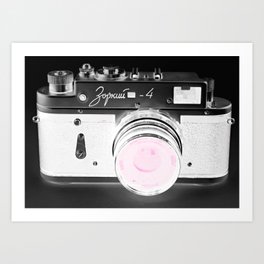 vintage Camera Black & White + Pink Art Print