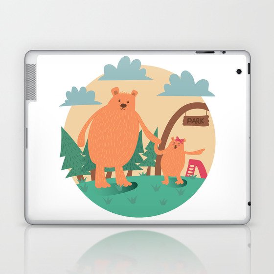 Bear-ther & his daughter, going to the park Laptop & iPad Skin