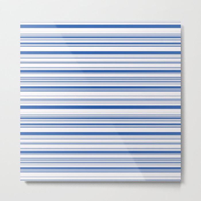 White Blue Candy Lines Metal Print