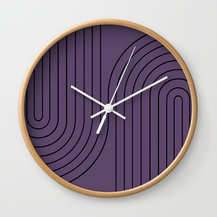 Minimal Line Curvature XLVIII Lavender Purple Mid Century Modern Arch Abstract Wall Clock