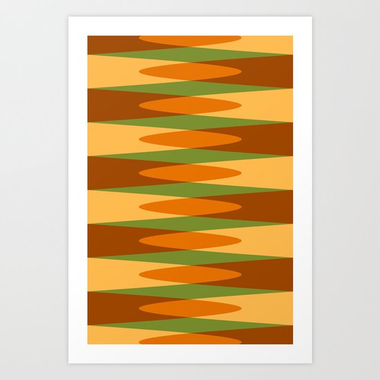 Retro pattern orange green Art Print