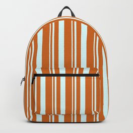 [ Thumbnail: Light Cyan & Chocolate Colored Striped Pattern Backpack ]