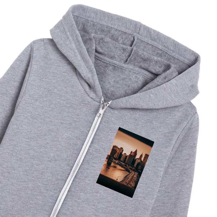 Brooklyn Bridge and Manhattan skyline at sunset in New York City Kids Zip Hoodie