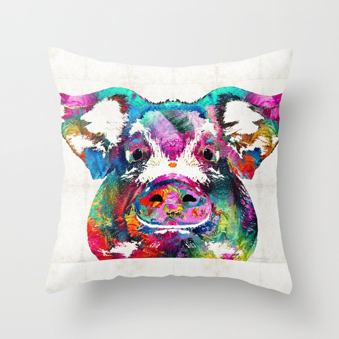 Colorful Pig Art - Squeal Appeal - By Sharon Cummings Throw Pillow