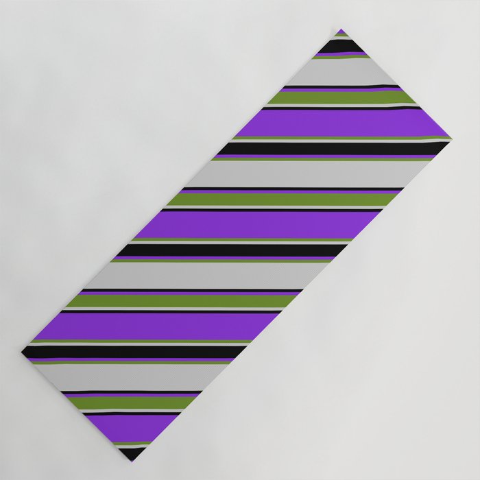 Purple, Green, Light Gray & Black Colored Lines/Stripes Pattern Yoga Mat
