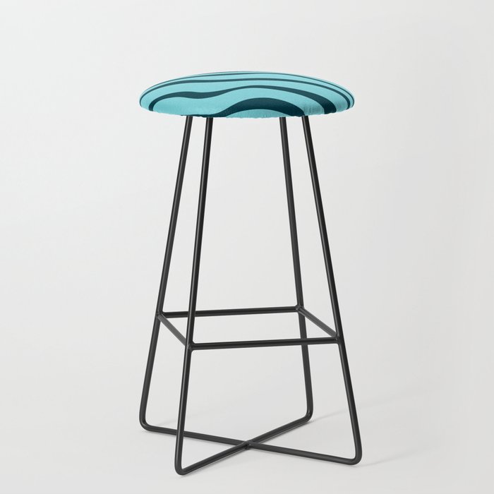 Abstract Retro Colorful Water Waves Art - Warm Black and Middle Blue Bar Stool