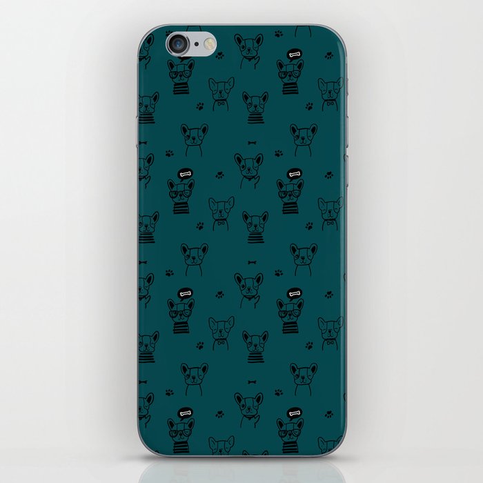 Teal Blue and Black Hand Drawn Dog Puppy Pattern iPhone Skin