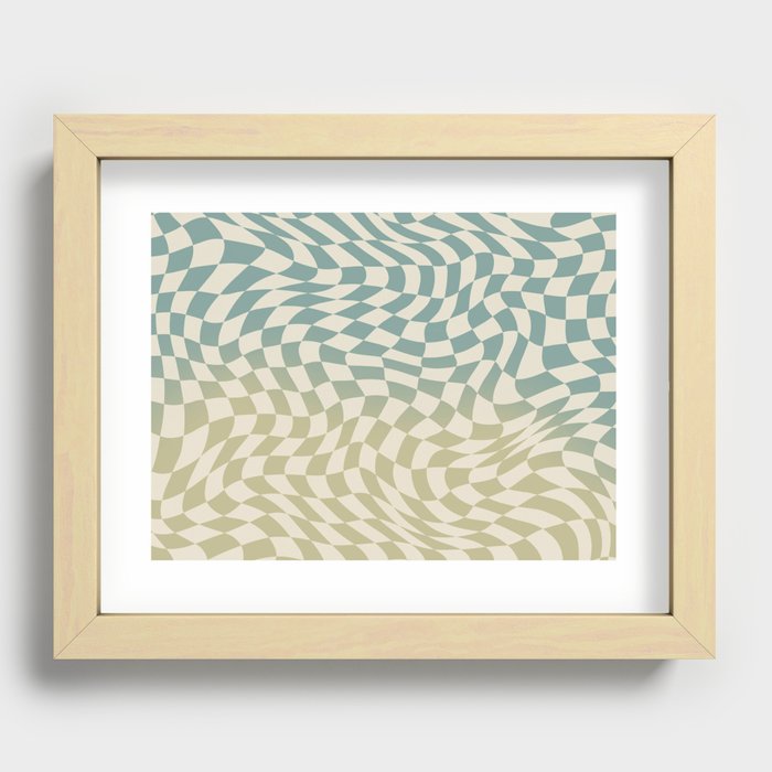 Yellow green gradient warp checked Recessed Framed Print